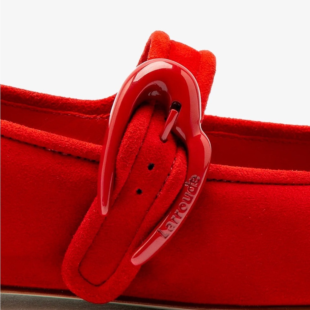 Larroudé Verona Ballet Flat in Scarlet Suede - Picture 6 of 10